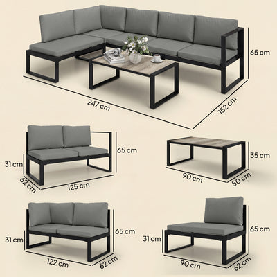 Outsunny 4 Piece Garden Furniture Set, Garden Sofa Set with 2 Loveseats, Armless Chair, Coffee Table for Balcony, Dark Grey 