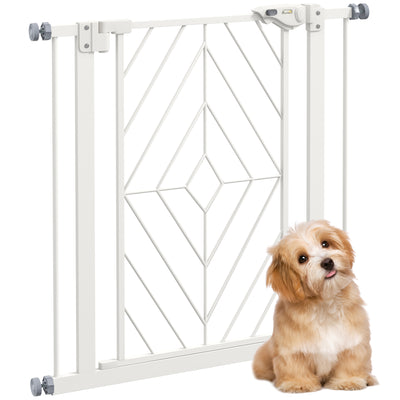PawHut Pressure Fit Stair Gate, Dog Gate, with Auto Closing Door, Double Locking, Easy Installation, Openings 74-80cm - White 