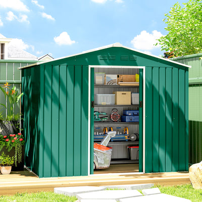 Outsunny 8 x 6ft Galvanised Steel Shed, with Double Door - Green 