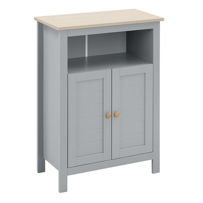 kleankin Bathroom Floor Cabinet, Free Standing Cupboard with Double Doors and Adjustable Shelf for Kitchen, Hallway, Living Room, Grey 