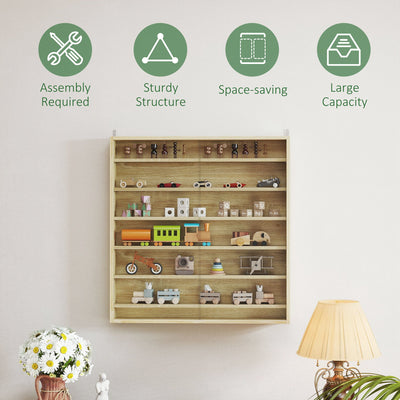 HOMCOM Six Shelf Display Cabinet, with Glass Doors - Oak 