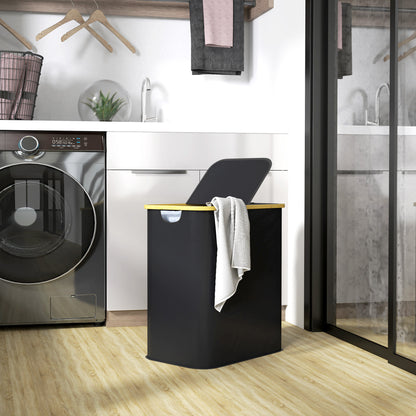 HOMCOM Double Laundry Basket With Lid, 80L Collapsible Laundry Hamper with Groove Handles, Washing Basket for Bathroom, Bedroom, Laundry Room, Black 