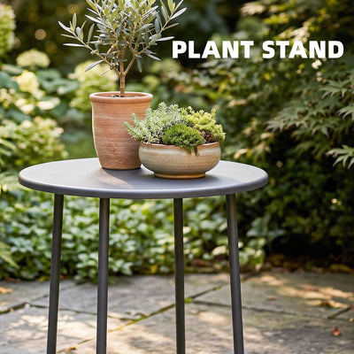 Outsunny 48 cm Round Garden Side Table, Small Metal Outdoor Garden Table with Rolled Edge, Dark Grey 
