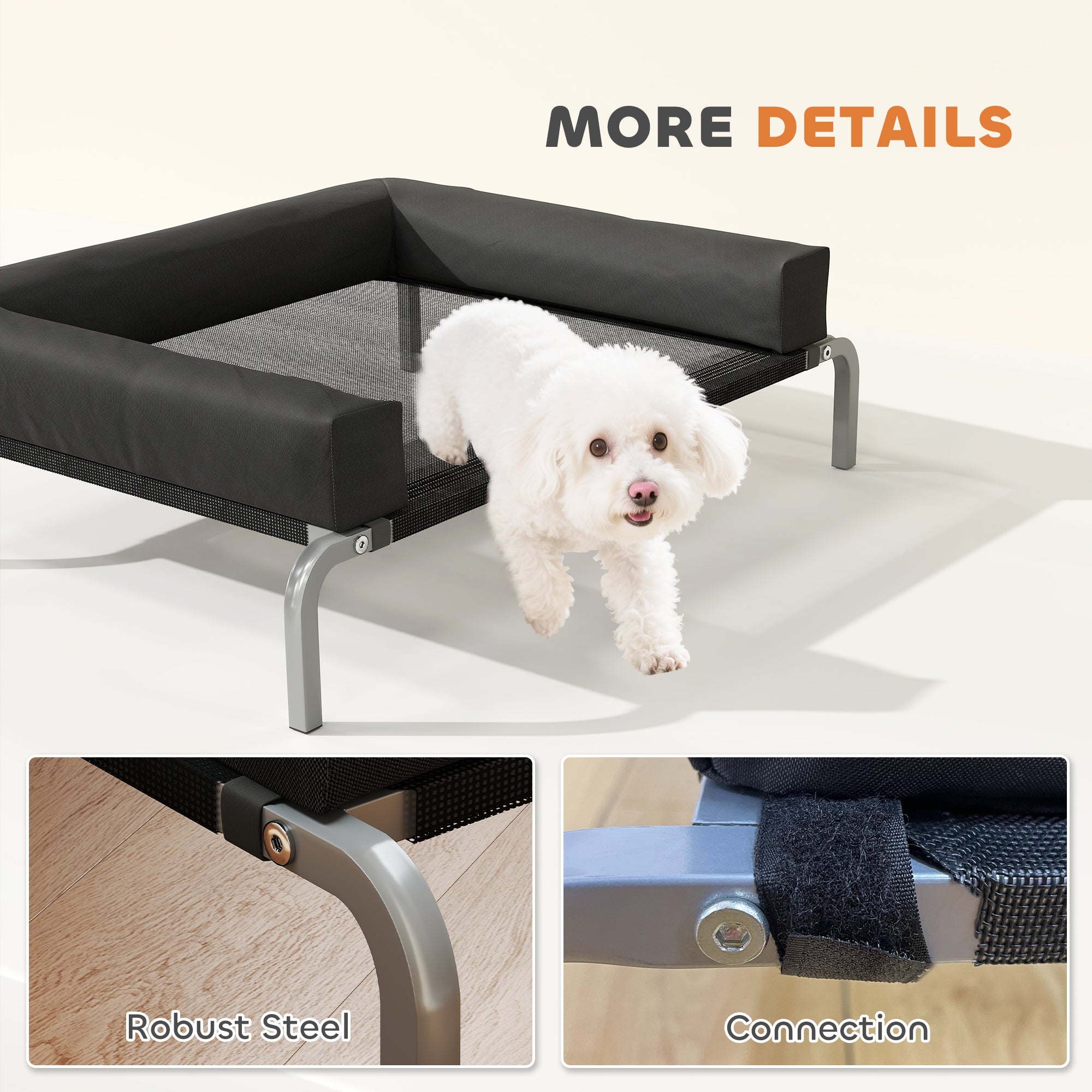 PawHut Elevated Dog Bed with Removable Bolsters, Raised Dog Bed for Small Breeds, Portable Indoor & Outdoor Pet Cots, Black 