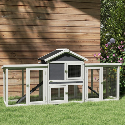 PawHut Large Chicken Coop, Wooden Garden Hen House, Poultry Coops Cages with Run, Nesting Box, Grey 