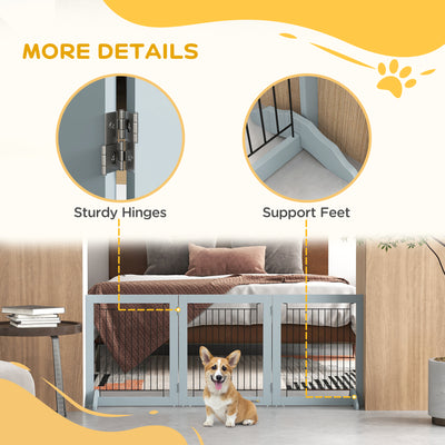 PawHut Foldable Pet Gate, with Three Panels & Two Support Feet - Grey 