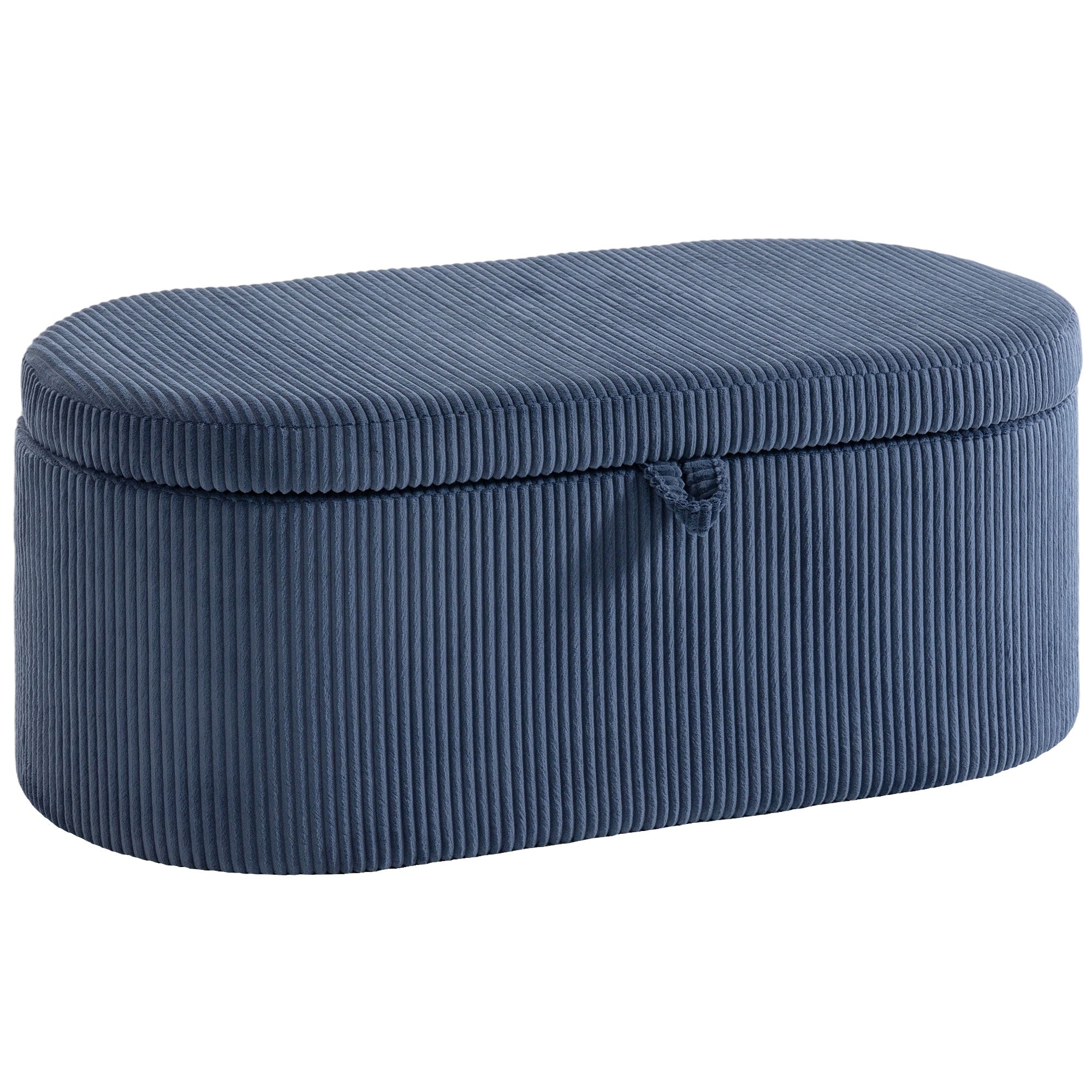 HOMCOM Storage Ottoman, Corduroy Upholstered Ottoman Storage Box with Padded Seat, 105 x 51 x 49 cm, Blue 