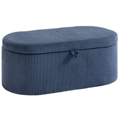 HOMCOM Storage Ottoman, Corduroy Upholstered Ottoman Storage Box with Padded Seat, 105 x 51 x 49 cm, Blue 