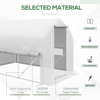Outsunny 3 x 2(m) Walk-in Polytunnel Greenhouse, Zipped Roll Up Sidewalls, Mesh Door, 6 Mesh Windows, Tunnel Warm House Tent with PE Cover, Complimentary Plant Labels and Gloves, White 