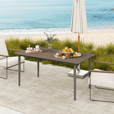 Outsunny Garden Table, Outdoor Dining Table for 6 People, 160 x 90 x 74 cm, with Rust Resistant Metal Frame, WPC Top, for Balcony, Terrace, Dark Grey 