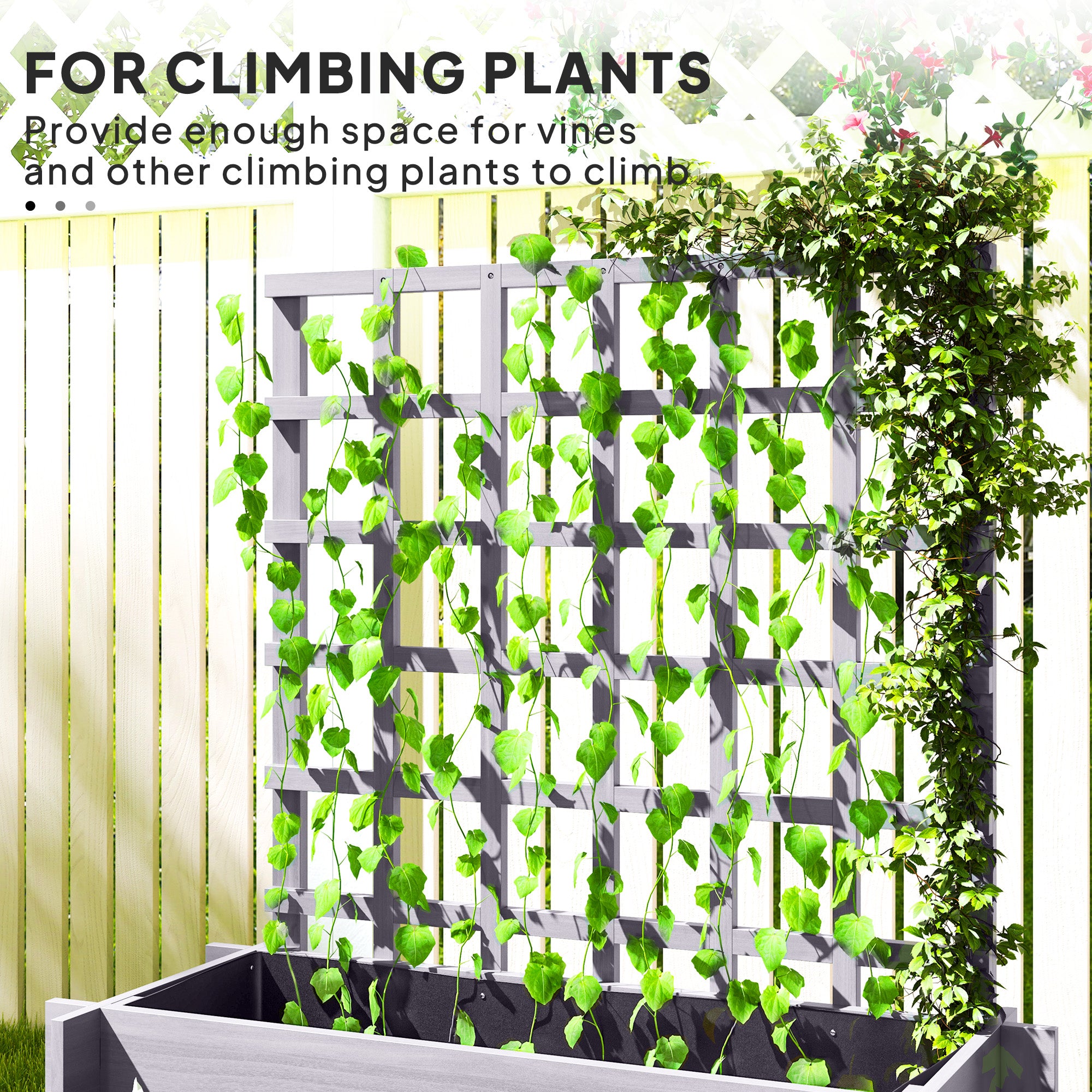 Outsunny 3 Tier Garden Planters with Trellis for Vine Climbing, Wooden Raised Beds, 95x95x110cm, Grey 