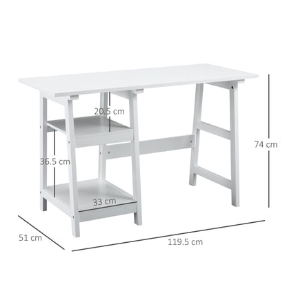 HOMCOM Compact Computer Desk with Storage Shelves, Study Table with Bookshelf, PC Table Workstation for Home Office, Study, Easy Assembly, 120 x 51cm, White 