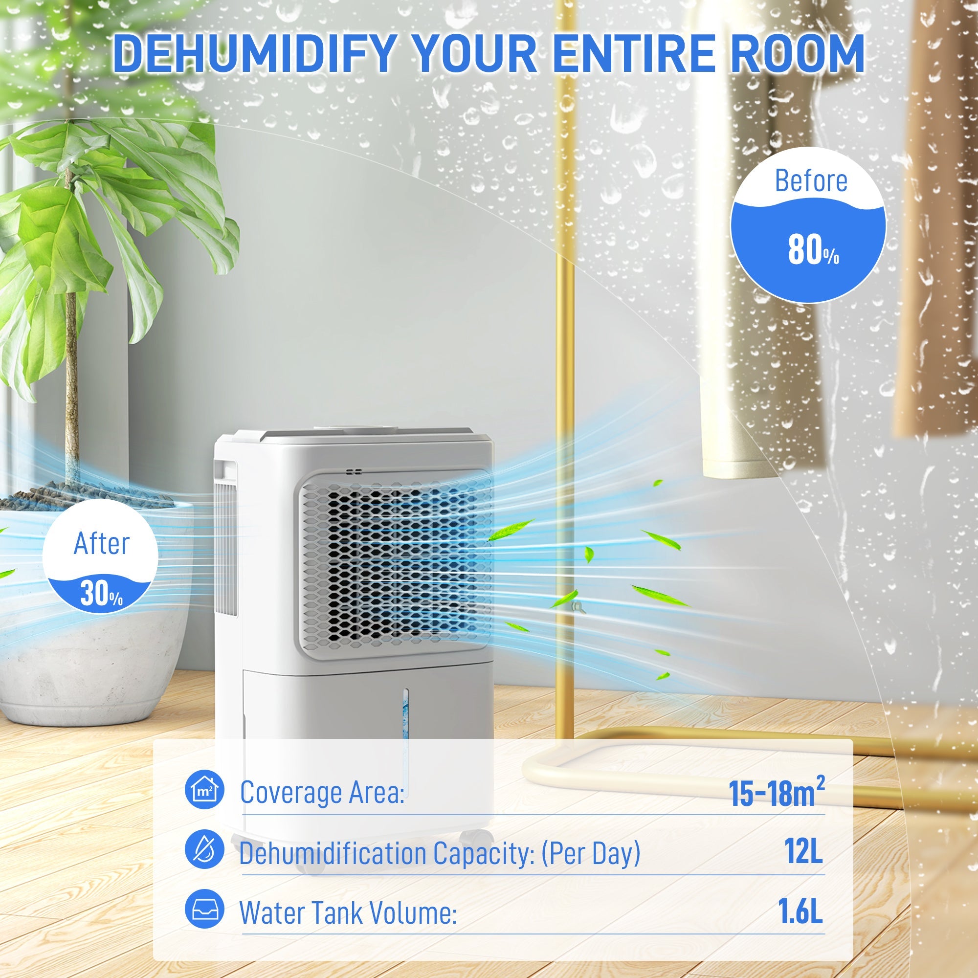 HOMCOM 12L Dehumidifier, with Touch Panel LED Screen - White 