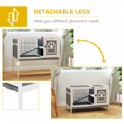 PawHut Wooden Rabbit Hutch, Guinea Pig Cage, with Removable Tray, Openable Roof, Grey 