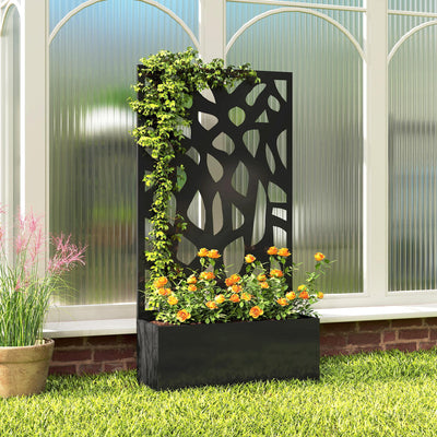 Outsunny Metal Raised Garden Bed with Trellis, Outdoor Planter Box with Privacy Screen, Elevated Garden Box for Climbing Plants 