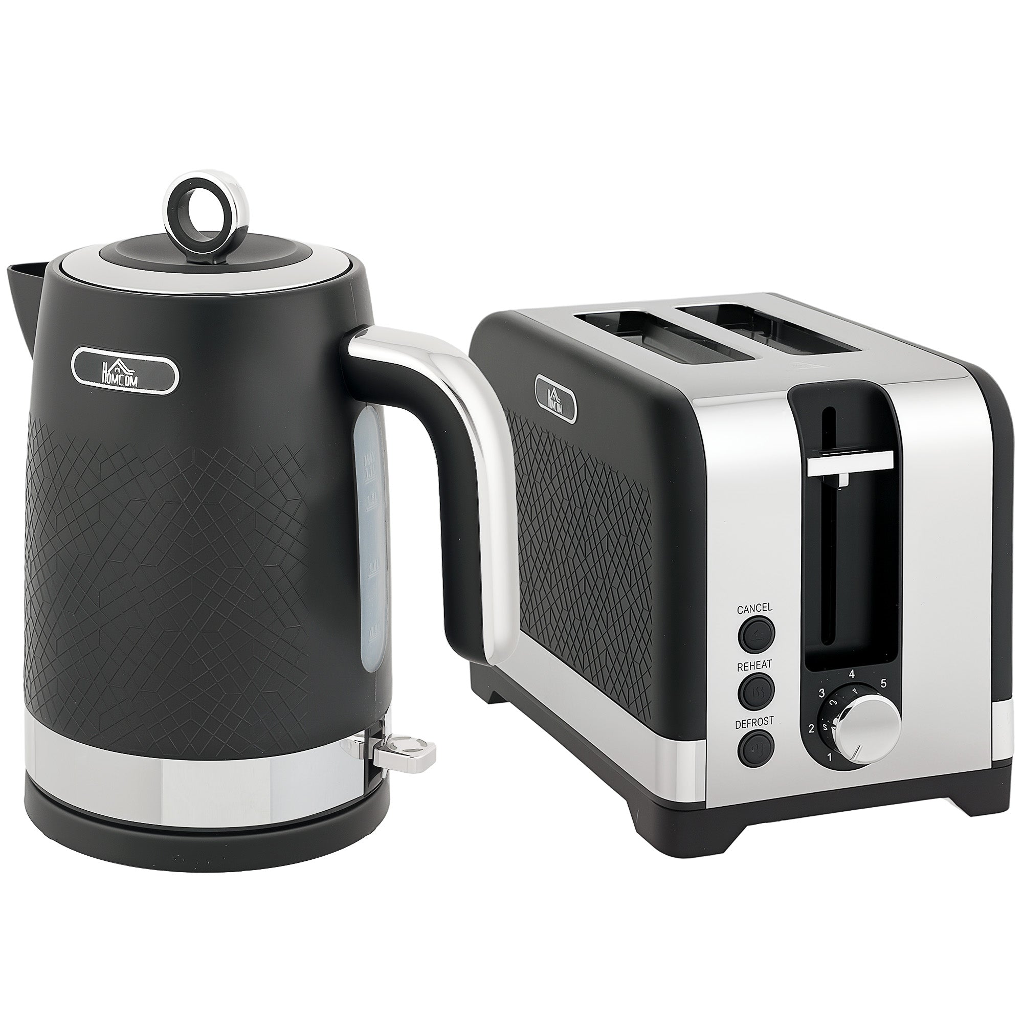 HOMCOM Sleek Textured Kettle and Toaster Set - Black 