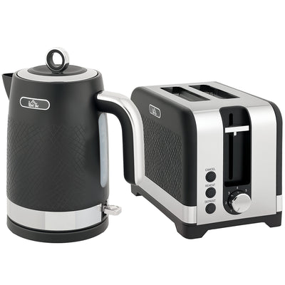 HOMCOM Sleek Textured Kettle and Toaster Set - Black 