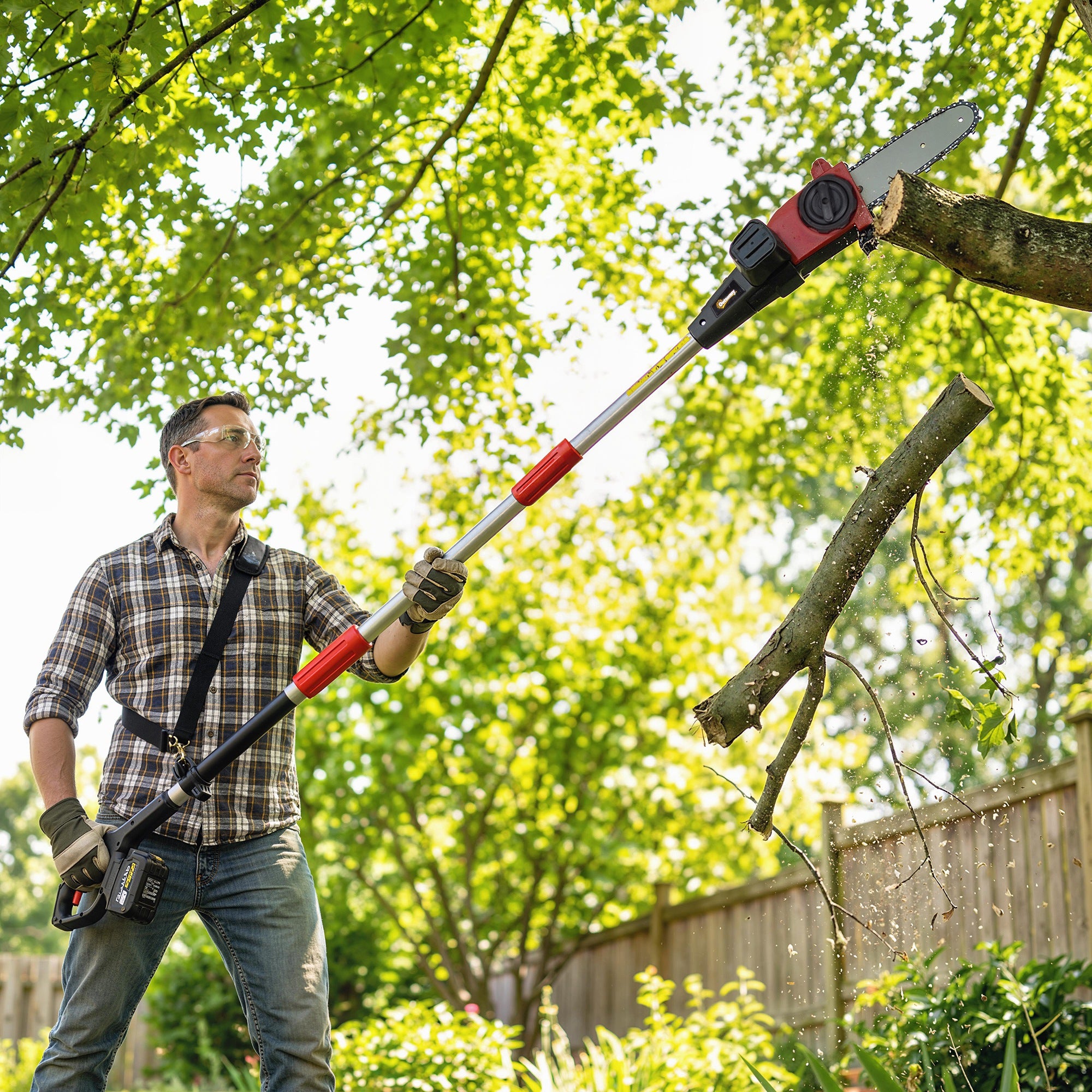 Outsunny 18V 8" Cordless Pole Chainsaw, 1.94m/2.56m Electric Chainsaw with 2 x 4.0Ah Batteries, Charger, Auto Lubrication 