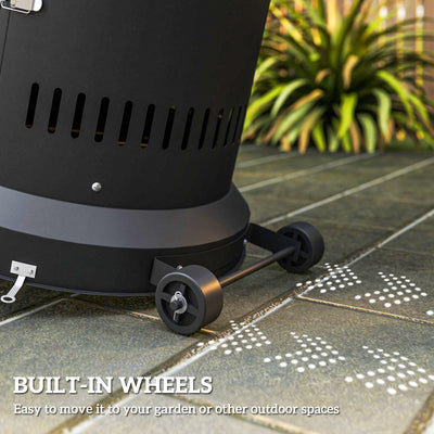 Outsunny 11 KW Freestanding Gas Patio Heater, Adjustable Outdoor Garden Propane Heater with Tip-Over Switch, Wheels, Pulse Ignition, Tank Room with Openable Door, Black 