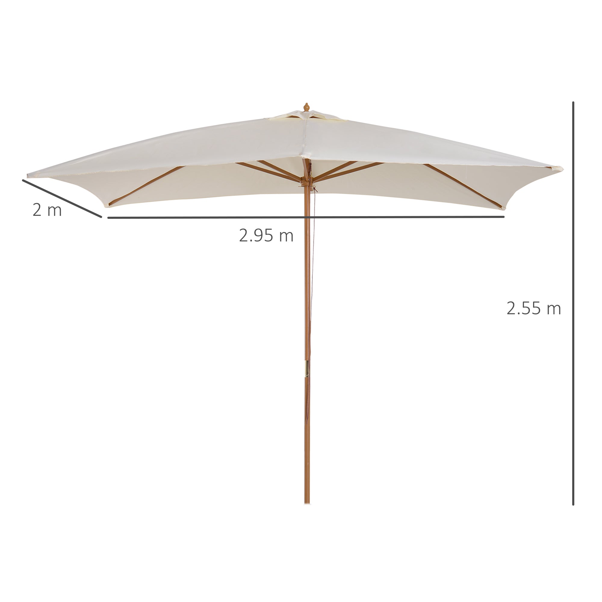 Outsunny 2 x 3m Wooden Garden Parasol Umbrella Outdoor Sun Shade Canopy, Cream White