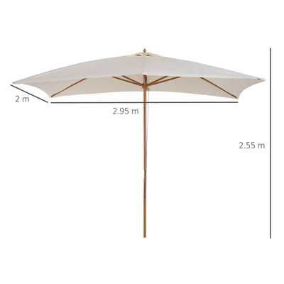 Outsunny 2 x 3m Wooden Garden Parasol Umbrella Outdoor Sun Shade Canopy, Cream White 