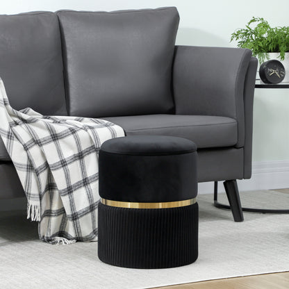 HOMCOM Velvet-Feel Storage Ottoman - Black