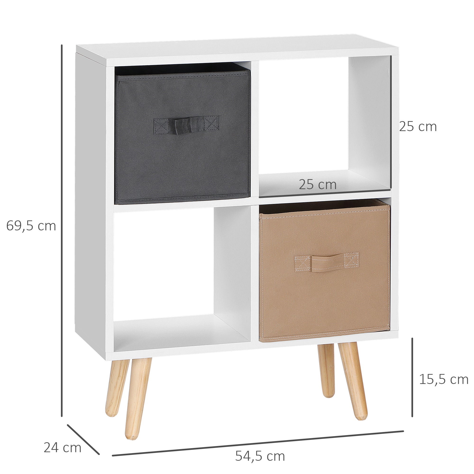 HOMCOM Freestanding 4 Cube Unit Cabinet Unit w/ 3 Fabric Drawers Handles Home Office Storage Shelves 