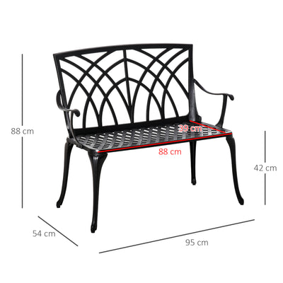 Outsunny 2-Seater Cast Aluminium Garden Bench Loveseat Outdoor Furniture Chair w/ Decorative Backrest & Ergonomic Armrest for Patio Terrace Porch 