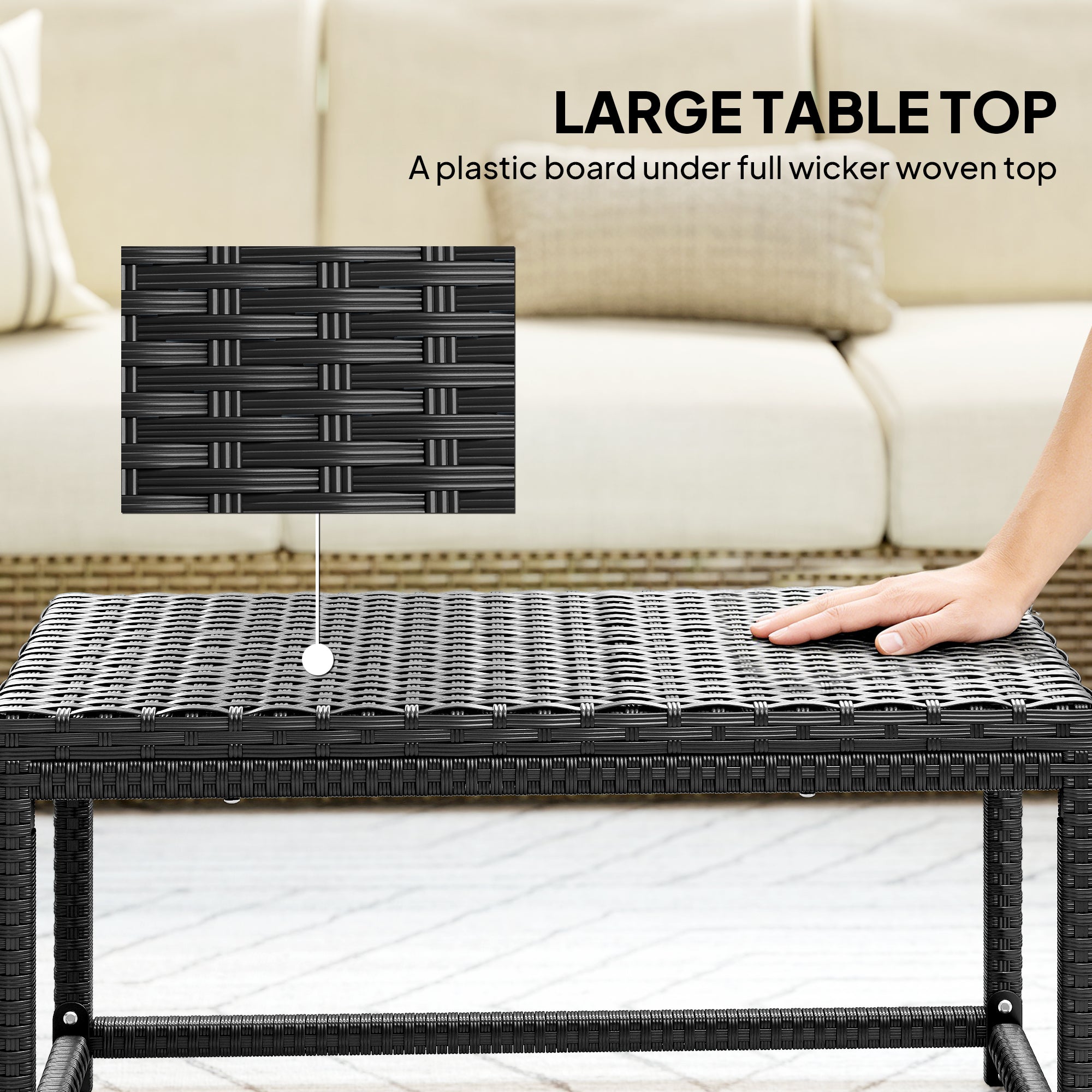 Outsunny Outdoor Coffee Table Side Table with Rectangular Frame for Patio, Balcony, Black 