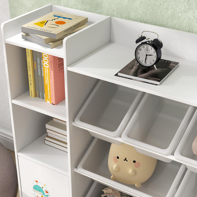AIYAPLAY Kids Toy Organizers and Storage with 8 Removable Storage Bins and Bookshelf, White 