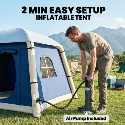 Outsunny Inflatable Camping Tent w/ Hand Pump, Easy Setup 1/2 Person Blow Up Tent, Dark Blue 