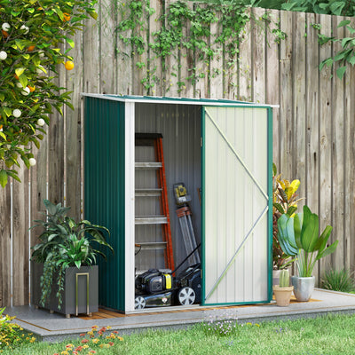 Outsunny 5.3 x 3.1ft Corrugated Steel Garden Shed - Green 