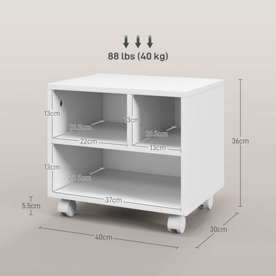 HOMCOM Three-Compartment Printer Cabinet, with Wheels - White 