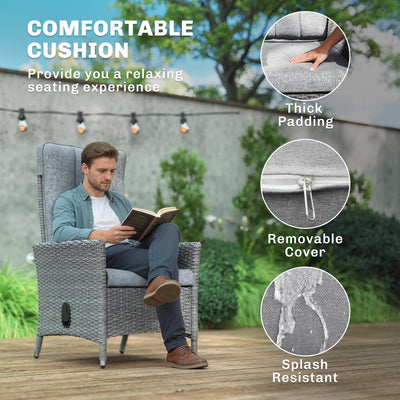 Outsunny 105°-150° Reclining Rattan Chair - Light Grey 