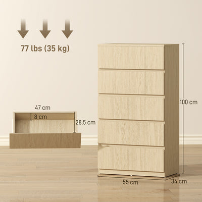 HOMCOM Chest of Drawers, 5-Drawer Storage Cabinets, Modern Dresser, Storage Drawer Unit for Bedroom 