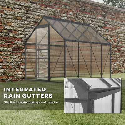 Outsunny 190 x 253 cm Walk-In Polycarbonate Greenhouse - Dark Grey 