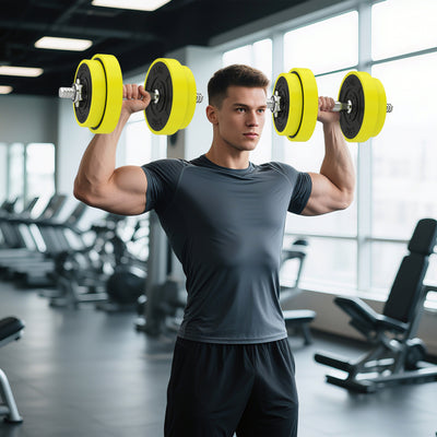 HOMCOM 20KGS 2-In-1 Dumbbell & Barbell Adjustable Set Strength Muscle Exercise Fitness Plate Bar Clamp Rod Home Gym Sports Area, Yellow 