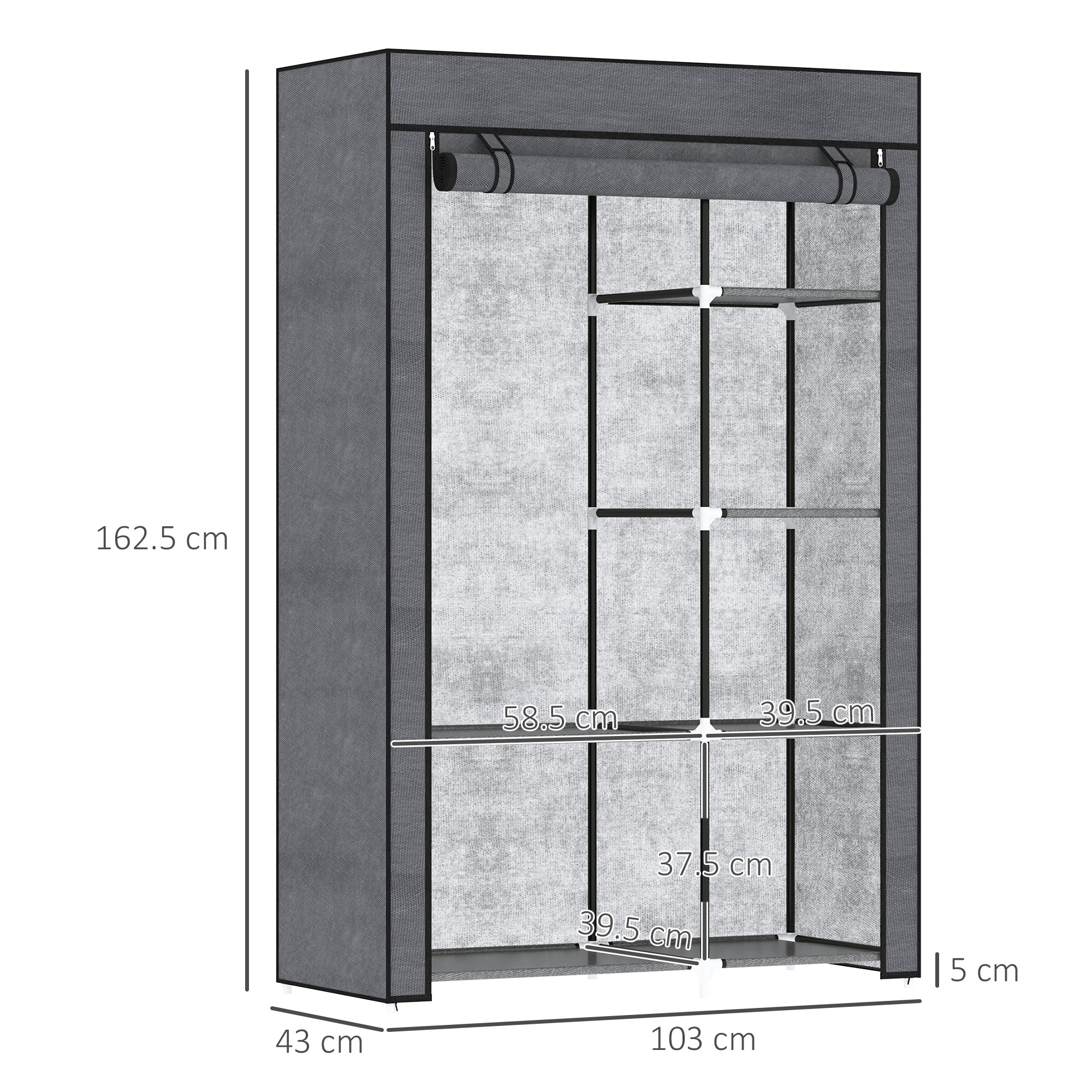 HOMCOM Rail and Six Shelf Fabric Wardrobe - Dark Grey 