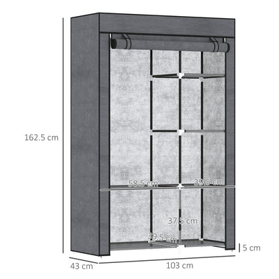 HOMCOM Rail and Six Shelf Fabric Wardrobe - Dark Grey 