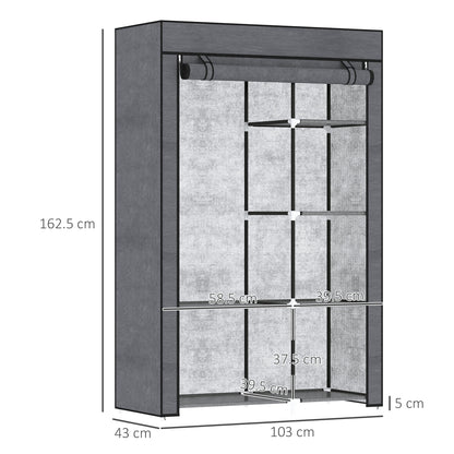 HOMCOM Rail and Six Shelf Fabric Wardrobe - Dark Grey 