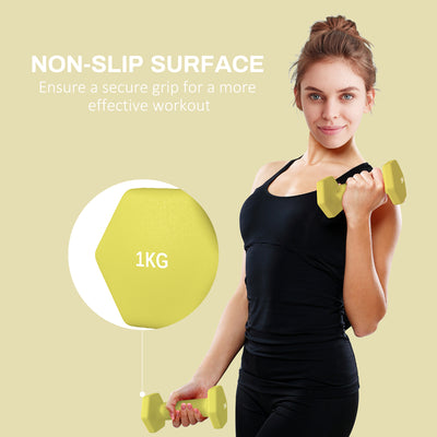 SPORTNOW 2 x 1kg Hexagonal Dumbbells Weights Set with Non-Slip Grip for Home Gym Workout, Yellow 
