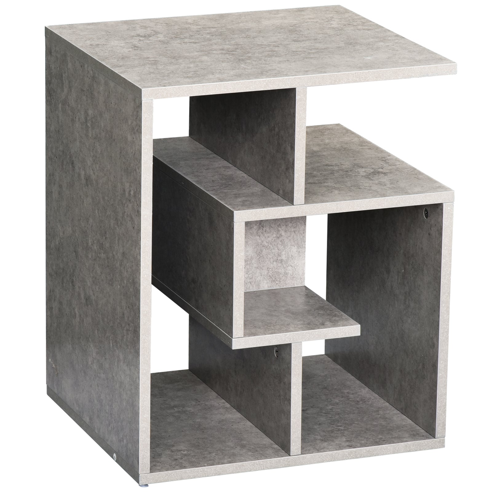 HOMCOM Side Table, 3 Tier End Table with Open Storage Shelves for Living Room, Bedroom, Cement Colour 
