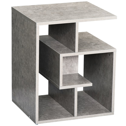 HOMCOM Side Table, 3 Tier End Table with Open Storage Shelves for Living Room, Bedroom, Cement Colour 