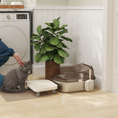 PawHut Stainless Steel Litter Box with Lid, High Wall Sided Enclosure, Pedal, Scoop, Non-Sticky, Anti-Leakage, Easy Cleaning 