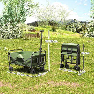 Outsunny 62L Festival Trolley on Wheels, Garden Folding Trolley Cart, 120kg Heavy Duty Collapsible Folding Wagon with Adjustable Handle and Carrying Bag for Beach, Camping, Festival, Green 