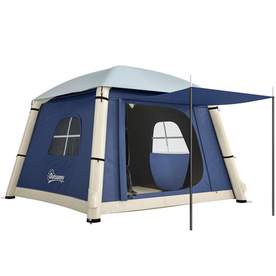 Outsunny Inflatable Camping Tent w/ Hand Pump, Easy Setup 1/2 Person Blow Up Tent, Dark Blue 