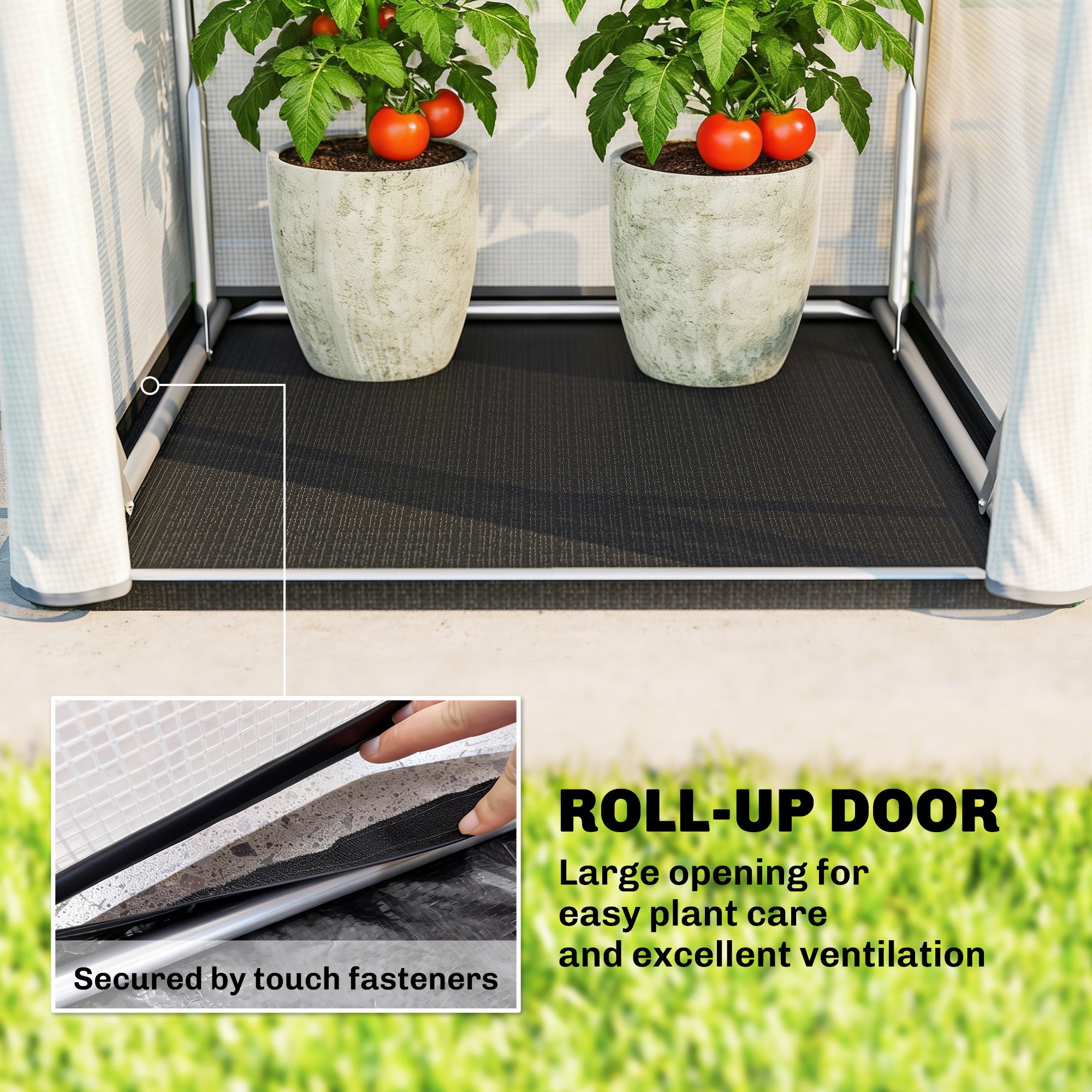 Outsunny Mini Greenhouse, Portable Green House with Roll-Up Door, PE Base, Small Greenhouse, 100 x 100 x 195 cm, White 