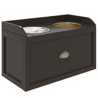 PawHut Stainless Steel Raised Dog Bowls, with 21L Storage Drawer for Large Dogs - Brown 