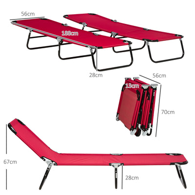 Outsunny Folding Sun Loungers Set of 2, Outdoor Day Bed with 5-Position Adjustable Backrest, Portable Recliner Garden Chairs with Breathable Mesh for Beach, Patio, Wine Red 