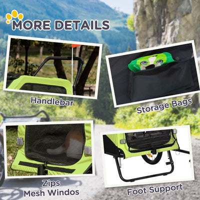 PawHut Dog Bike Trailer, 2 in 1 Dog Stroller for Large Dogs with Hitch, Quick-release 20" Wheels, Pet Bicycle Cart Trolley Carrier for Travel, Green 